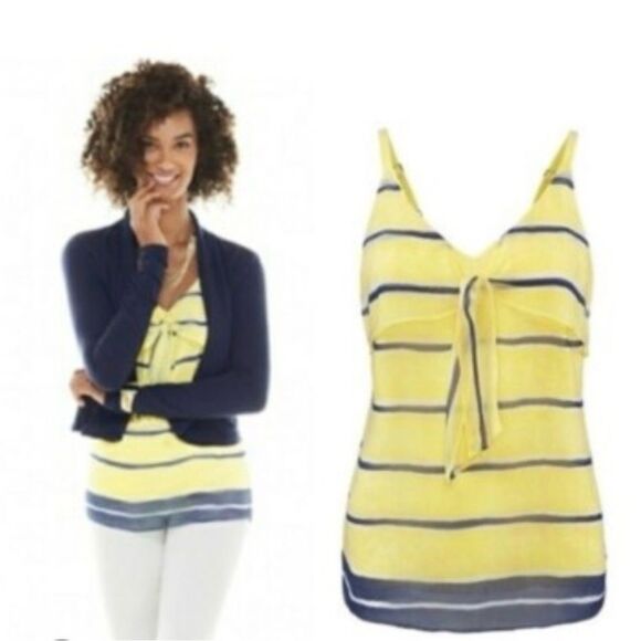 CAbi Rivera Lights Yellow and Navy Striped Camisole. - Picture 1 of 5